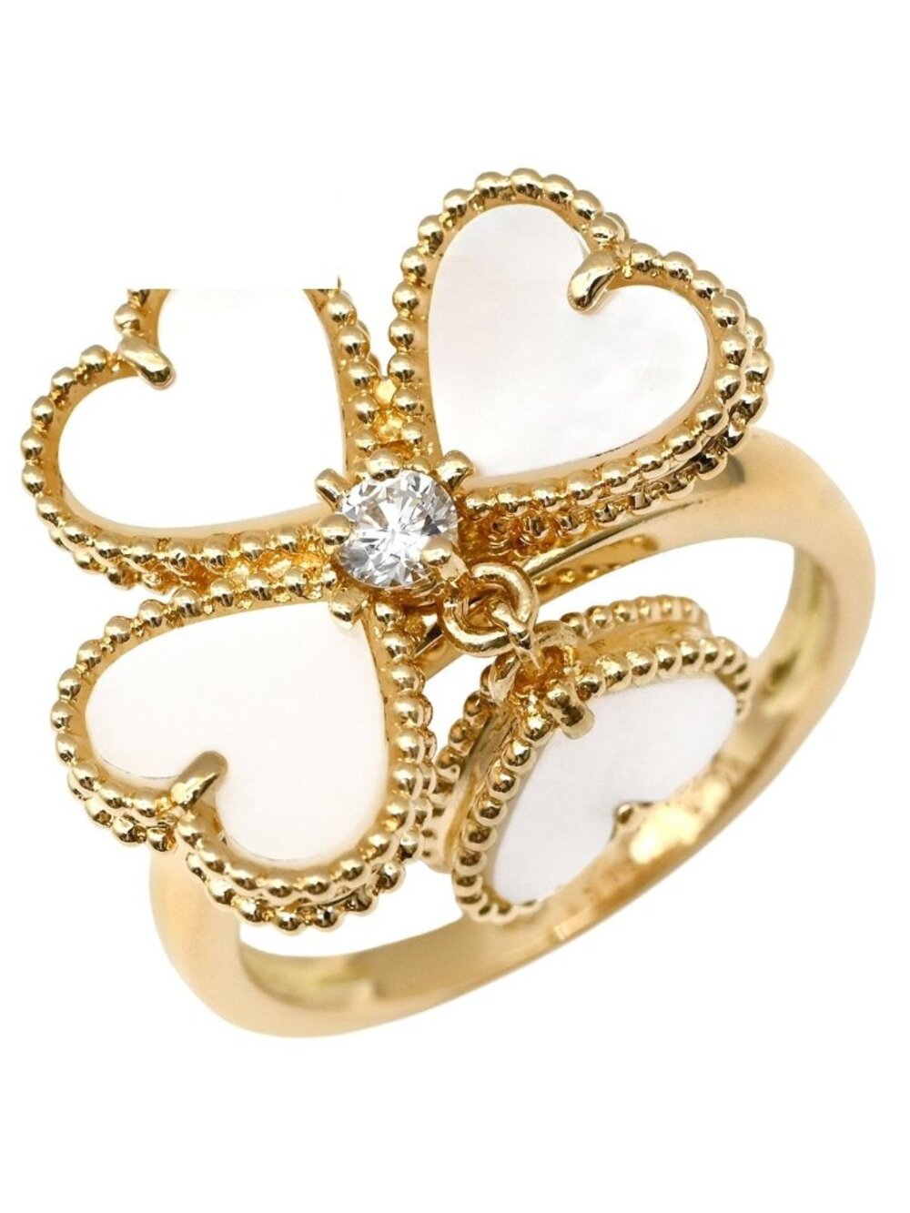 Van Cleef & Arpels Ring Sweet Alhambra Feuillage Pearl White Yellow Gold
